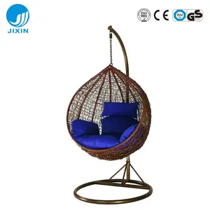 Indoor Outdoor Furniture Patio Rattan Wicker Double Seat Hanging Egg Swing Chair With Metal Stand