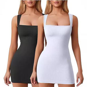 Mini Abito da Donna di Tendenza con Sexy Scollatura Quadrata a Costine e Allacciatura, Stile Canotta - Product Image 5