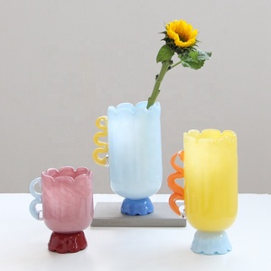 Vaso in <span class=keywords><strong>Vetro</strong></span> <span class=keywords><strong>Colorato</strong></span> Senza Piombo con Bordi Ondulati, Artigianale, Ecologico, Bocca Larga, Durevole, <span class=keywords><strong>Centrotavola</strong></span> Moderno - Product Image 3