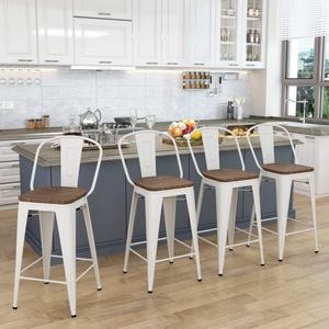 Sillas de <span class=keywords><strong>Bar</strong></span> Apilables Comerciales Económicas, Sillas Altas Industriales de Metal y Hierro con Respaldo Alto y Asiento de Madera para Comedor, Cafetería y Restaurante - Product Image 1