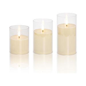 Juego de Velas LED Populares de Cristal Transparente, sin Llama, que Funcionan con Batería, Velas de Cera de Parafina Blanca con Llama Realista en 3D y Control Remoto - Product Image 1