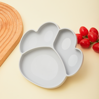 Assiette en silicone à forte adhérence en forme de patte d'ours pour tout-petits, avec 3 compartiments, compatible micro-ondes et congélateur, plateau repas