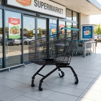 Chariot de courses en maille de style européen 100L, cadre métallique, poignée réglable, roues en PU de 5 pouces - Léger et écologique pour un transport pratique