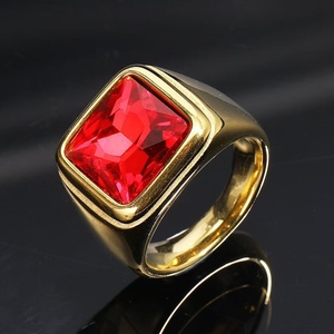 Anillo Cuadrado de Zirconia Australiana para Hombre, Anillo con Incrustaciones de Oro, Acero Inoxidable, Anillo Cuadrado Moderno - Product Image 2