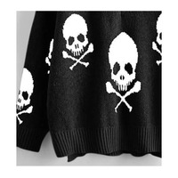 2025 New Trend Fashion Einfache Halloween Schädel Muster Jacquard V-Ausschnitt Loose Pullover Sweater