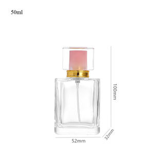 Luxury 50ml <b>Glass</b> Perfume Bottle with Flat Square Shape Thick Base and Acrylic Lid Screen Printing Crimp Pump - Product Image 3