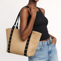 Sac à bandoulière en paille écologique en gros, sacs à main en paille avec poignée en cuir pour les vacances d'été