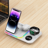 Chargeur pour iPhone 17 Pro avec lumière LED RGB colorée, réveil numérique, chargeur sans fil 3-en-1 pliable – Produits les plus vendus 2026