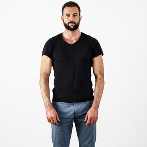 Camiseta Deportiva de Cuello en V Profundo para Hombre, 100% Algodón, Elástica, de Algodón y Spandex, para Entrenamientos o Ejercicio - Product Image 1