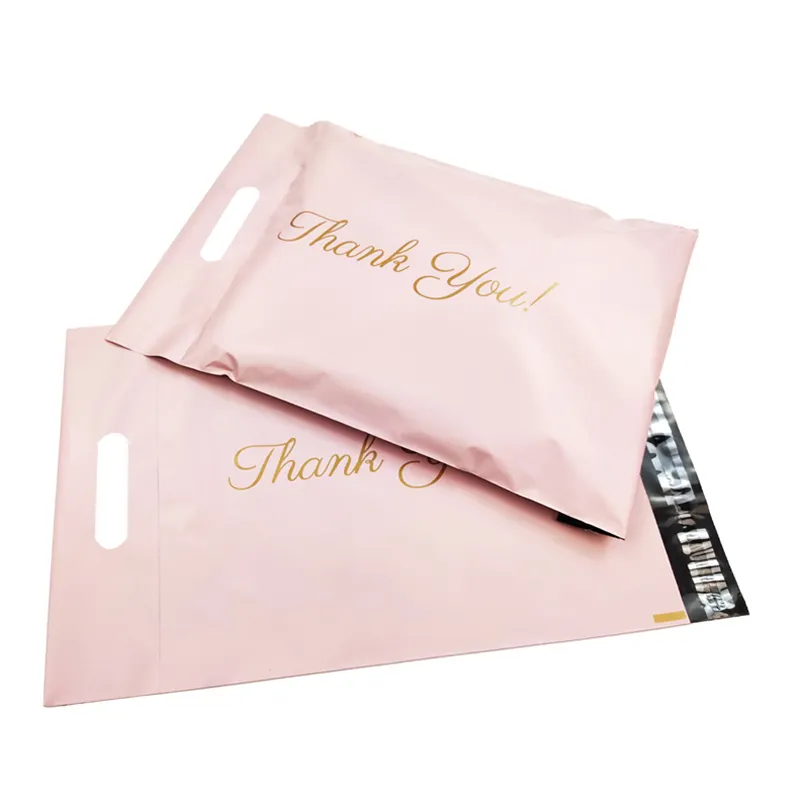 Sac de courrier de remerciement rose 10x13 logo personnalisé imprimé courrier paquet d'expédition affranchissement colis sacs d'expédition Poly Mailers avec poignée