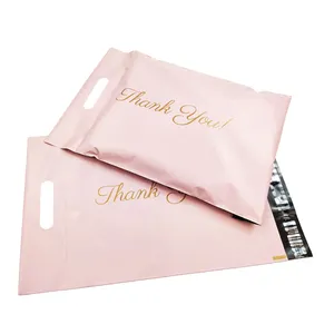 粉色谢谢邮袋10x13定制标志印刷快递包裹邮包邮包带手柄的聚邮包