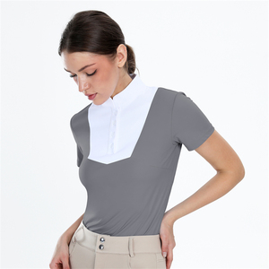 Vêtements d'équitation pour femmes de haute qualité, manches courtes, couleurs contrastées, dos en tissu mesh, amincissant, respirant - Product Image 2