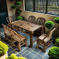 Ensemble complet de table et chaises en bambou écologique - Table de repas d'extérieur de style vintage chinois pour parc, bureau et utilisation avec hot pot