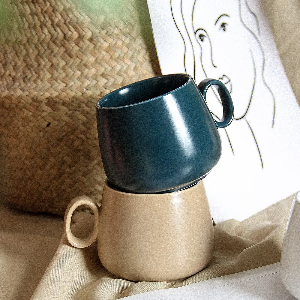 Tasse à café verte 300ml, mug avec impression de logo personnalisé, pour le lait, le café, couleurs mates, élégant, style rétro