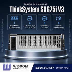 Nuevo Servidor en Rack Lenovo ThinkSystem SR675i V3 Dual AMD EPYC 8x RTX PRO 6000 Blackwell GPU AI Inference <span class=keywords><strong>GenAI</strong></span> 3U - Product Image 1
