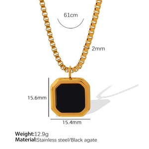 สร้อยคอจี้หินทรงสี่เหลี่ยมชุบทอง 18K พร้อมสร้อยสแตนเลสทรงกล่องเรขาคณิตสำหรับผู้ชาย ของขวัญเครื่องประดับ - Product Image 2