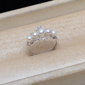 S925 Silver <b>Open</b> <b>Ring</b> Adjustable Flap 5-Bead Pearl Holder 3.5-4mm Pearl Accessories Empty Holder Jewelry Findings Components - Product Image 3