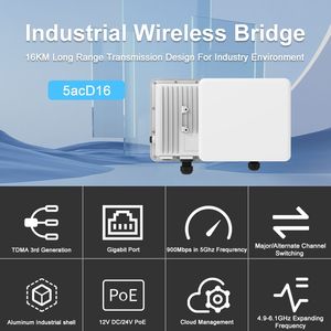 Kuwfi 5acd16 900Mbps 16km Cầu Công Nghiệp Với 2 Gigabit + 1SFP Cổng IP67 Không Thấm Nước Dài Phạm Vi PTP/PTMP Cầu Không Dây - Product Image 6