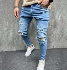 ホットデザインジーンズメンズ無地パンツスキニーストレッチブルーパンツ伸縮性スリムフィットメンズジーンズ - Product Image 2