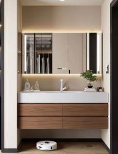 Muebles de Baño Minimalistas para Baños Pequeños, Mueble de Baño Personalizado con Lavabo de Cerámica/Piedra y Espejo - Product Image 4