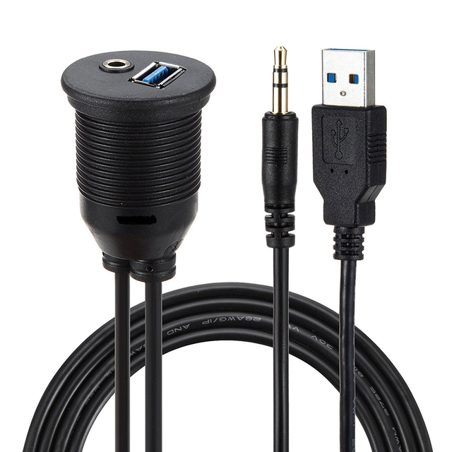 Car Stereo Cable 1m PVC Braid Flush Mount USB 3.5mm Male Female AUX Jack Audio Cable for Car Radio AUX Port USB Dash Stocked