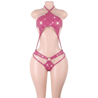 Vêtements de danse exotiques : Bodysuits halter argentés à sequins et pois, dos ouvert, style string, pour club, performance exotique et festival
