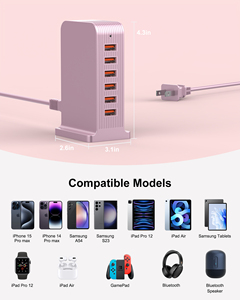 Chargeur USB 6 ports 5V/3A pour voyage, 50W, 6 USB-A, vente en gros d'usine, OEM/ODM, pour smartphone - Product Image 2