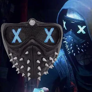 Máscara de <span class=keywords><strong>Watch</strong></span> <span class=keywords><strong>Dogs</strong></span>, Marcus, con Luz LED, Remaches, Negra, para Cosplay - Product Image 1