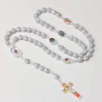 Chapelet Catholique, Collier Croix Jésus Pendentif, Perles Roses Blanches Plaqué Argent, Bijou Religieux, Cadeau Église, Vente en Gros