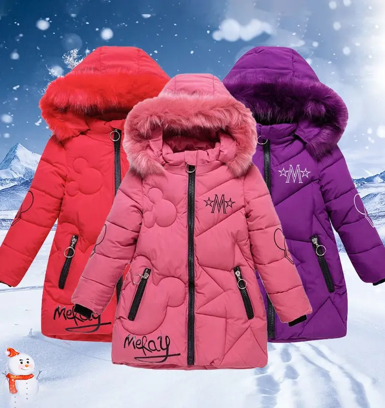 Ropa de bebé para niña, abrigo de 3 a 12 años, chaqueta acolchada de invierno, Parkas con capucha para niño, chaqueta de piel sintética para niña