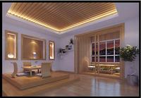 Panel Dinding PVC WPC 3D Modern Tahan Air Peredam Suara Motif Kayu Bergaris untuk Dekorasi Hotel dan Penggunaan Komersial