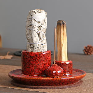 Fácil de limpiar, tres en uno, quemador de incienso de madera sagrada, portavelas de cerámica, candelabros, soporte artístico de cerámica Palo Santo - Product Image 1