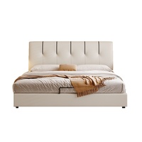Lit de rangement moderne JUNYUHAO JCM-Y12, taille King, revêtement en cuir, mousse haute densité, certifié E0, structure en pin