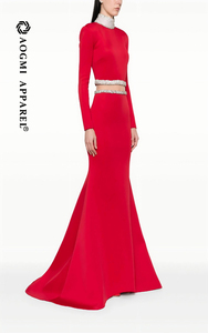 Haute Couture Ladies Maxi <strong>Dress</strong> <strong>Wool</strong> Taffeta Fabric Anti-Wrinkle Breathable Trumpet/Mermaid Silhouette <strong>Long</strong> <strong>Sleeves</strong> Elastic - Product Image 4