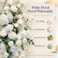 EG-M041 5D 8ft X 8ft Mur de fleurs artificielles en tissu de soie enroulable, roses réalistes et douces, blanches, pour décoration de toile de fond de mariage