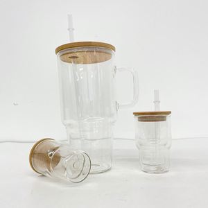 3oz Clear Pre Drilled Glitter <b>Double</b> <b>Wall</b> Glass Can Snow Globe Snowglobe Tumbler Cup <b>Mug</b> with Bamboo Lid and Hole - Product Image 4