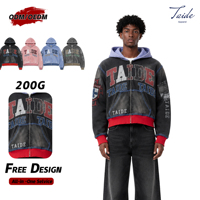Sweat à capuche surdimensionné TaiDe personnalisé en molleton français avec fermeture éclair, broderie de dessin animé, fausse fourrure, coton biologique vintage pour homme
