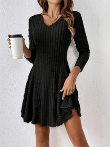 Nuevo Vestido de Mujer para Primavera, Ecológico, Casual, Estilo Francés, Tejido de Punto, Cuello Cuadrado, Manga Larga, Cintura Natural, Corte en A Simple - Product Image 6