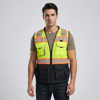 Gilet de sécurité personnalisable haute visibilité pour la construction, réfléchissant, noir, pour ingénieurs et géomètres, bicolore avec poche arrière