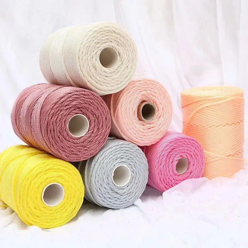 Tali es viscose ringan 3mm tali kepang poliester rajut tali katun rajutan Diy benang es nilon Macrame