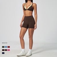 Set Celana Pendek Olahraga Tali Tipis Pinggang Tinggi Cup Segitiga Solid Naked Feel Bahan Penyerap Keringat Logo Depan 2-Piece Pakaian Dalam Fitness