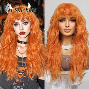La Sylphide Long Curly Wig Orange With Bangs Full Headpiece For <b>Women</b> Halloween <b>Cosplay</b> Party Wigs - Product Image 1