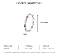 Bague arc-en-ciel en argent sterling S925 |   Pierres facettées colorées plaquées platine |   Bague éternelle ondulée pour femme
