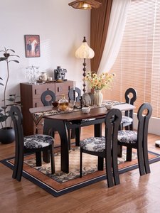 Set Tavolo da Pranzo Vintage Nero in Legno Massello, Design Moderno ed Elegante per Sala da Pranzo, Collezione 2026 - Product Image 4