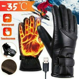 Couleur noire-gant en cuir de vachette Mitaines chauffantes électriques double face pour garder au chaud en hiver Gants de batterie réglables - Product Image 1