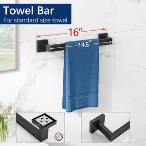 Ensemble d'accessoires de salle de bain 5 pièces 16 pouces noir à fixer au mur |   Porte-serviettes pour salle de bain, ensemble de barres porte-serviettes en acier inoxydable - Product Image 3