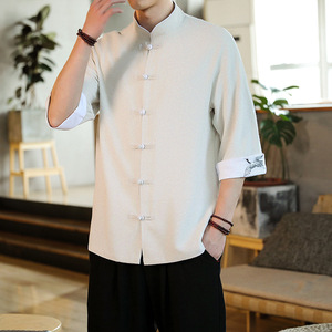 เสื้อเชิ้ตแขนสั้นลายสัตว์สไตล์จีนฤดูร้อนสำหรับผู้ชายวัยกลางคนและผู้สูงอายุ ผ้าแจ็คการ์ด โพลีเอสเตอร์ ลายแมนดาริน - Product Image 4