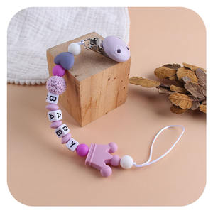 Chupete de silicona rosa <span class=keywords><strong>con</strong></span> <span class=keywords><strong>nombre</strong></span> personalizado para bebé, cuentas de ganchillo, corona de silicona, soporte de cadena para chupete, regalo para Baby Shower, 1 ud. - Product Image 4