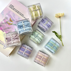 Korean Style Hair Ties Women Boxed Set High Elasticity Nylon Hair Accessories Daily Use Solid Color Braided Ruffled Bow Design - Product Image 1