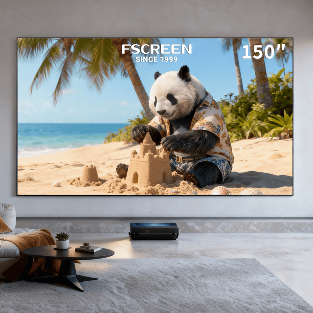 Fscreen Aura Series 150 Inch New Gen Fresnel ALR PET Fabric Projection Screen UST Laser Projector Fixed Frame 16:9 8K UHD